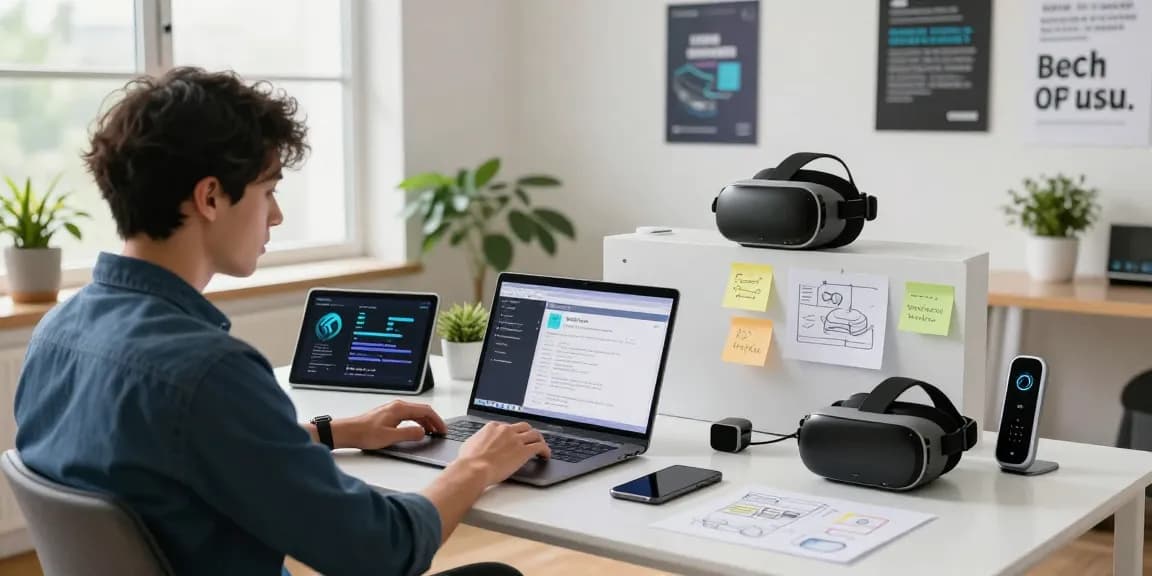 Tech professional developing AI tools 2026 in a modern workspace.