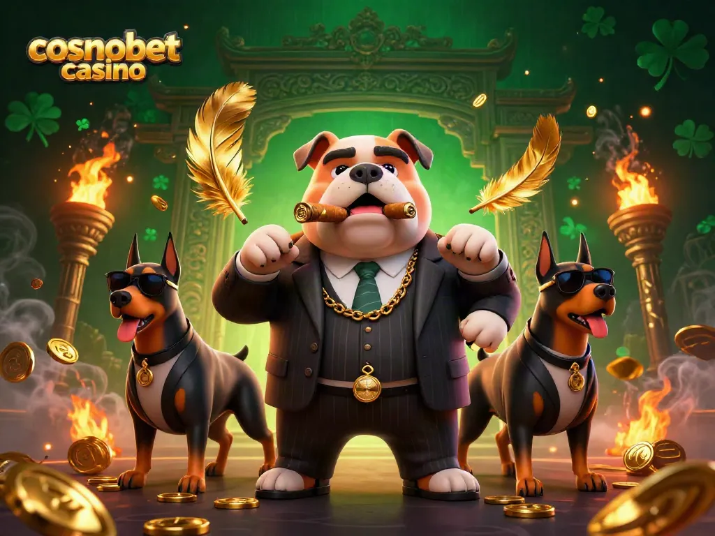 Experience the excitement of cosmobet casino with a lively 3D scene featuring mafia and poker elements.