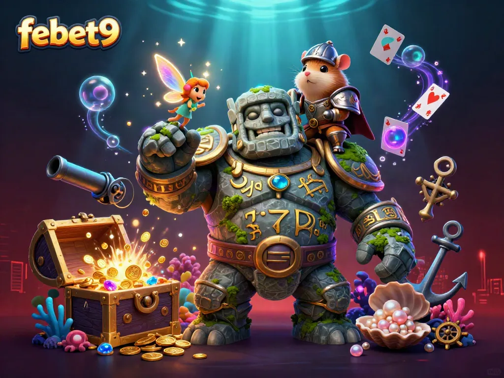 Experience thrilling gameplay with febet9's enchanting characters in a dynamic 3D scene.