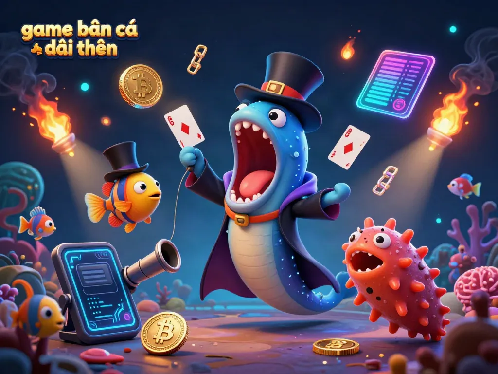 Engage with game bắn cá đổi thưởng through this vibrant underwater scene featuring colorful sea creatures and magical elements.