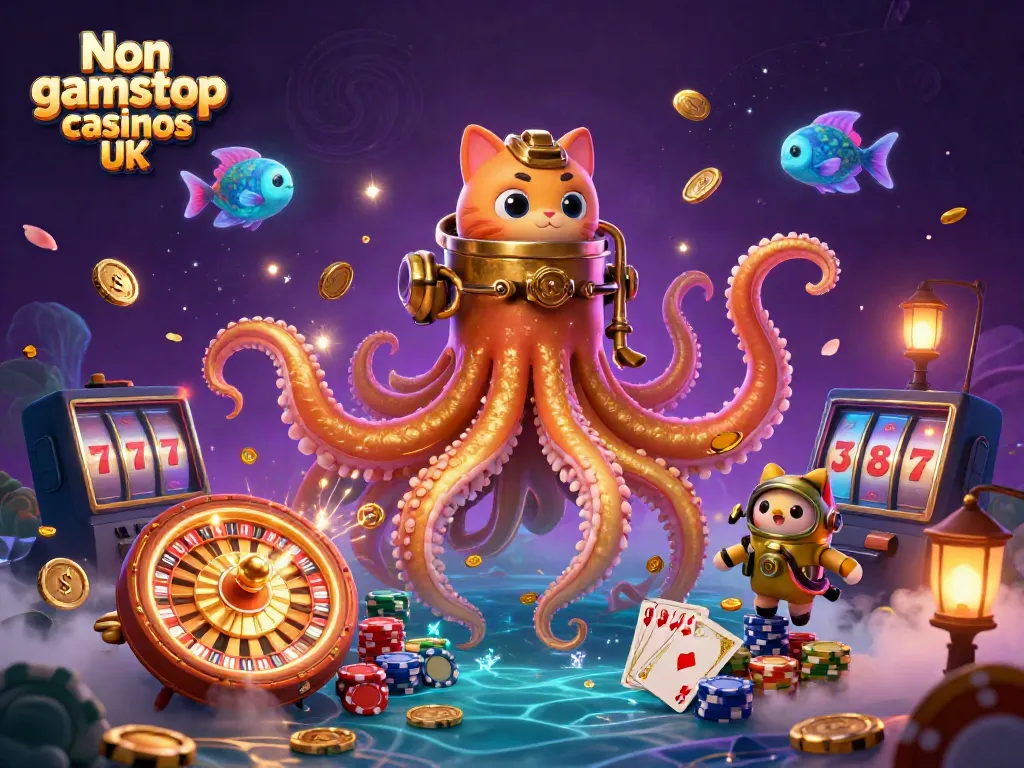Engage with Non gamstop casinos UK through a vibrant 3D illustration featuring exciting gaming elements.