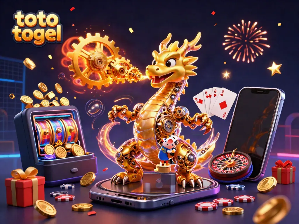 Experience thrilling toto togel excitement with a golden dragon and dynamic casino elements.
