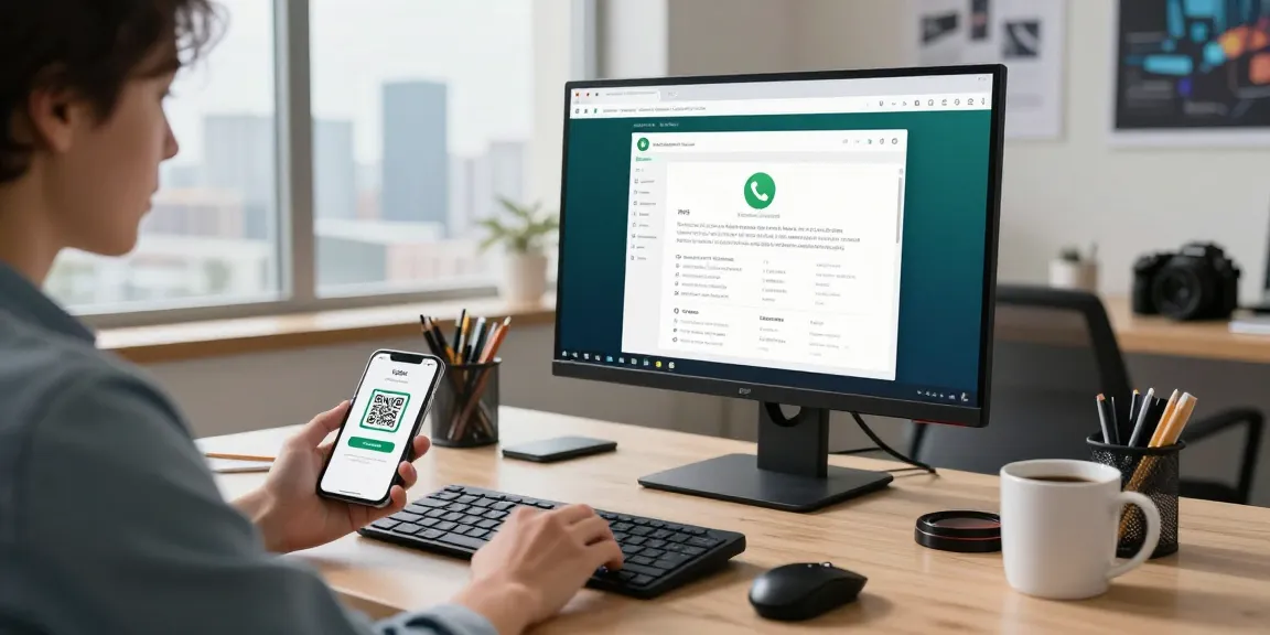 Using WhatsApp電腦版 on a computer in a modern workspace, showcasing seamless messaging.