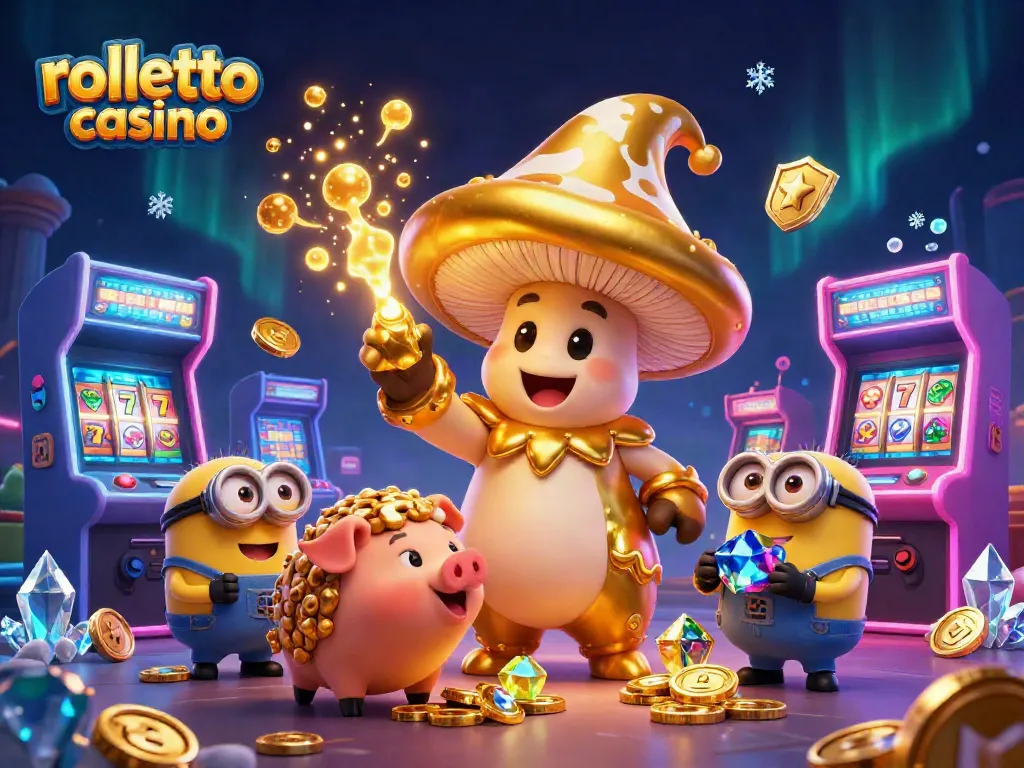 rolletto casino features a wizard turning everything to gold, surrounded by colorful slot machines
