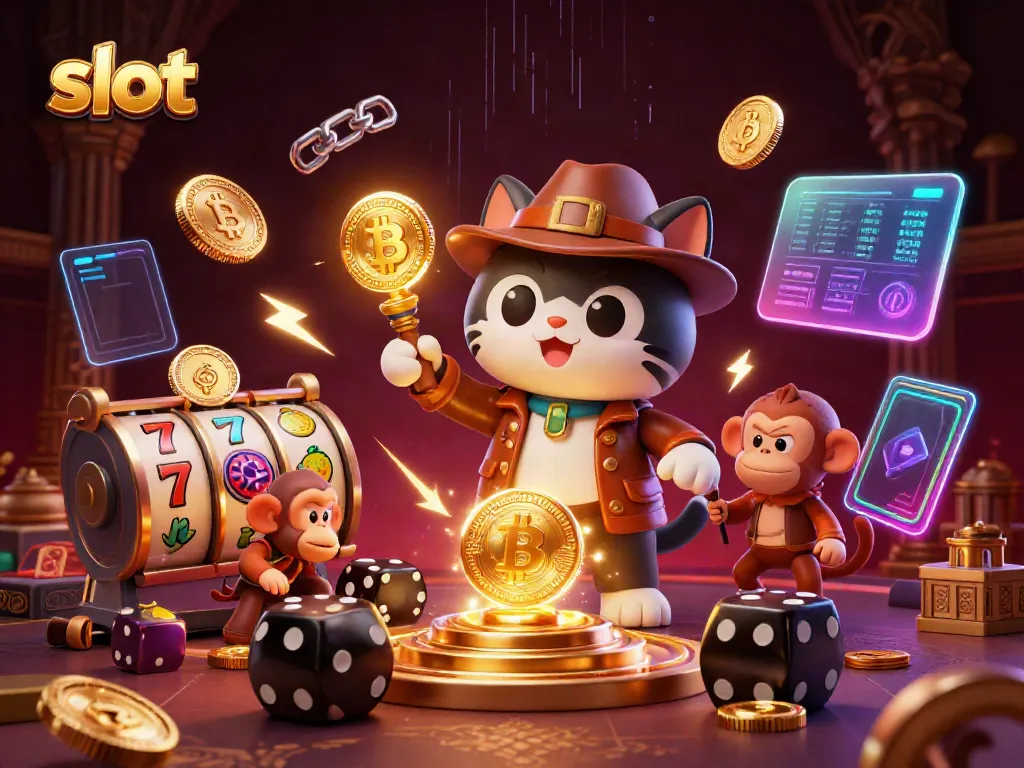 Spin the slot reels with a famous explorer cat uncovering casino treasures in a vibrant 3D scene.